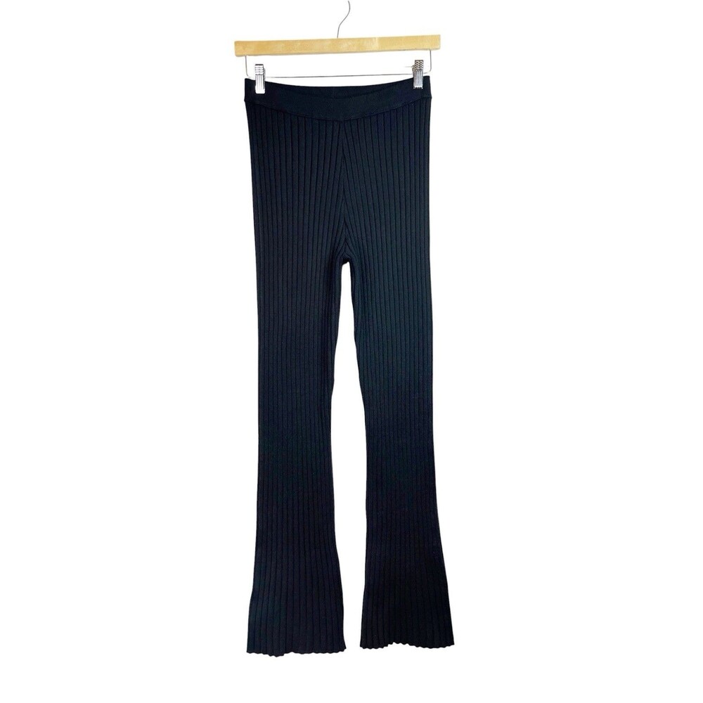 Aerie Black Ribbed Flare Pants Womens Small Long Wide Leg Comfort Stretch NWT